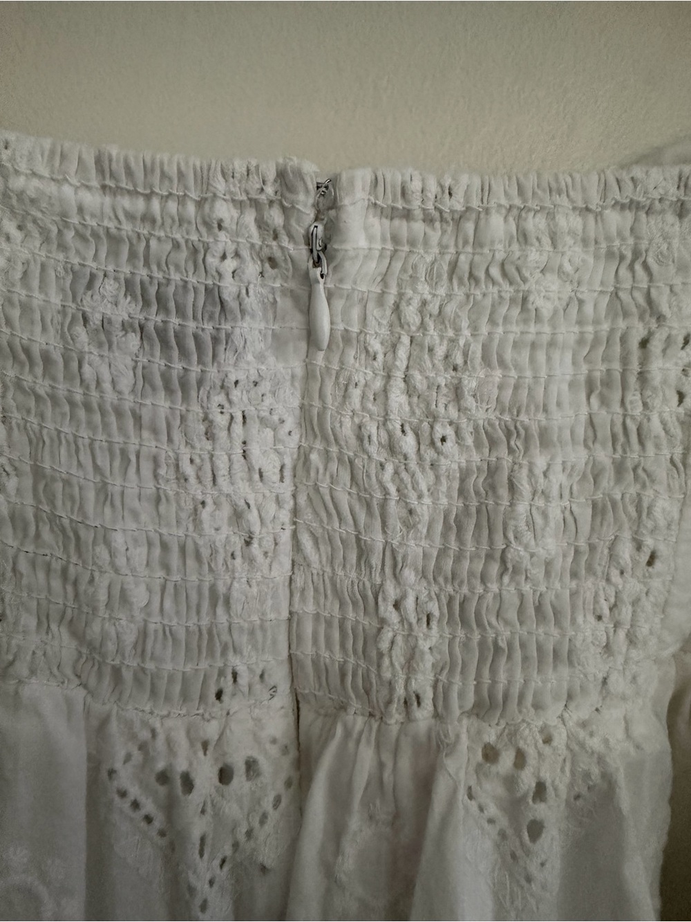 PETAL & PUP White Eyelet Shoulder Tie Smocked Maxi Dress - Women' s Size Medium - Picture 9 of 13